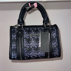 Ed Hardy Black and Purple Skull Satchel